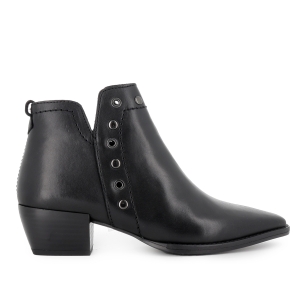 Botin tipo tejano piel con ojetes y aberturas mujer negro