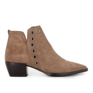 Botin tipo tejano piel con ojetes y aberturas mujer taupe
