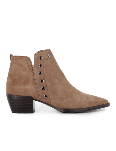 Botin tipo tejano piel con ojetes y aberturas mujer taupe