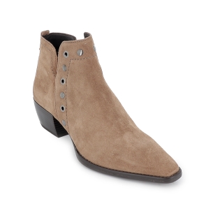Botin tipo tejano piel con ojetes y aberturas mujer taupe 2