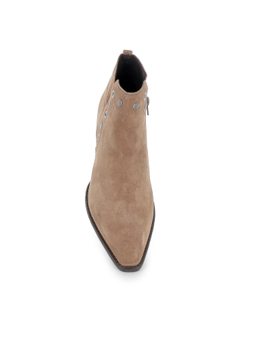 Botin tipo tejano piel con ojetes y aberturas mujer taupe
