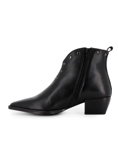 Botin piel lisa corte corazon tachas y cremallera mujer negro