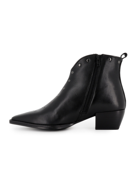 Botin piel lisa corte corazon tachas y cremallera mujer negro