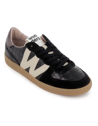 Deportiva piel print print animal y cordones mujer negro