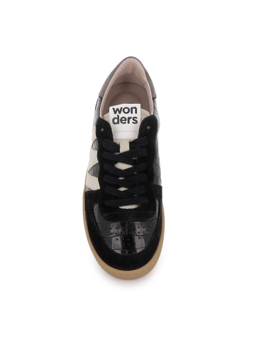 Deportiva piel print print animal y cordones mujer negro