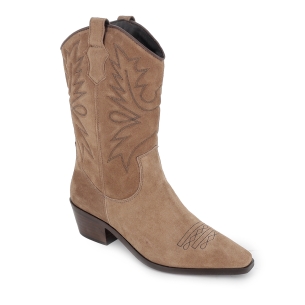 Bota tejana tres cuartos piel bordados tacon cubano mujer taupe 2