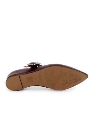 Merceditas piel con cierre de hebilla y cuña oculta mujer rojo