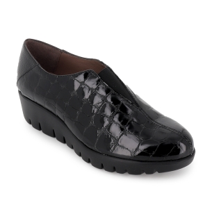 Zapato elastico piel coco charol y cuña ligera mujer negro 2