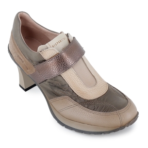 Deportiva piel combi y nylon velcro tacon carrete mujer gris 2