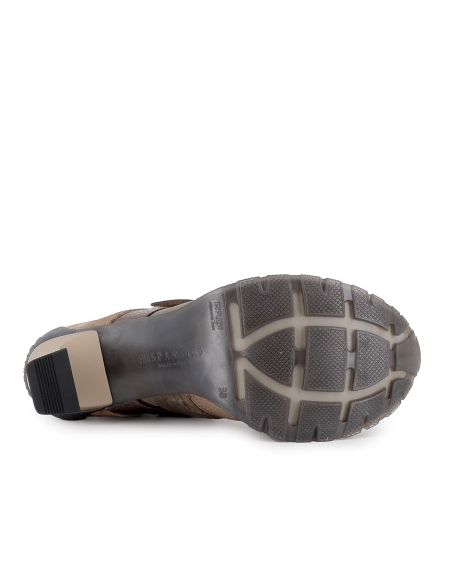 Deportiva piel combi y nylon velcro tacon carrete mujer gris