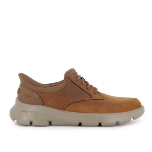 Mocasin casual piel con cordones elasticos y Slip-Ins hombre marron