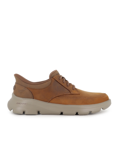 Mocasin casual piel con cordones elasticos y Slip-Ins hombre marron