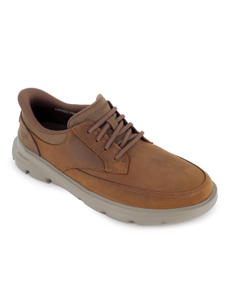 Mocasin casual piel con cordones elasticos y Slip-Ins hombre marron