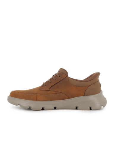 Mocasin casual piel con cordones elasticos y Slip-Ins hombre marron