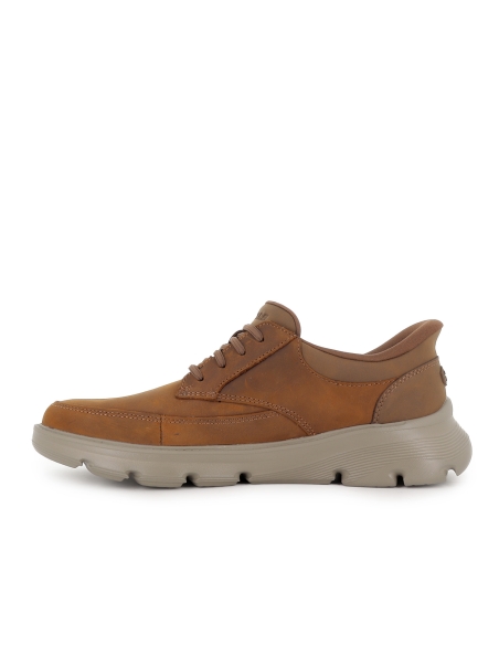 Mocasin casual piel con cordones elasticos y Slip-Ins hombre marron