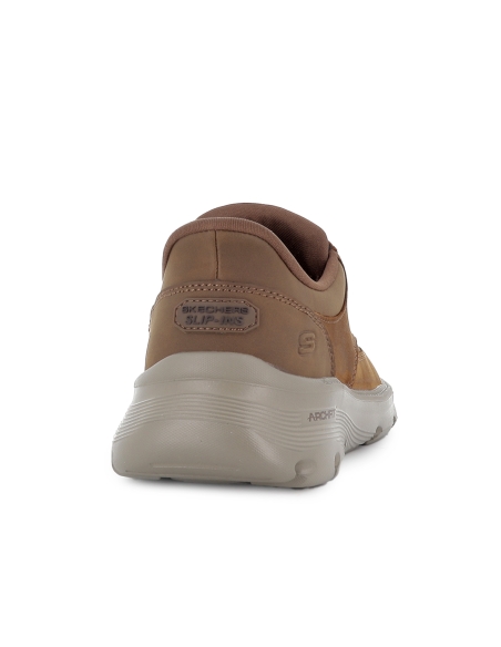 Mocasin casual piel con cordones elasticos y Slip-Ins hombre marron