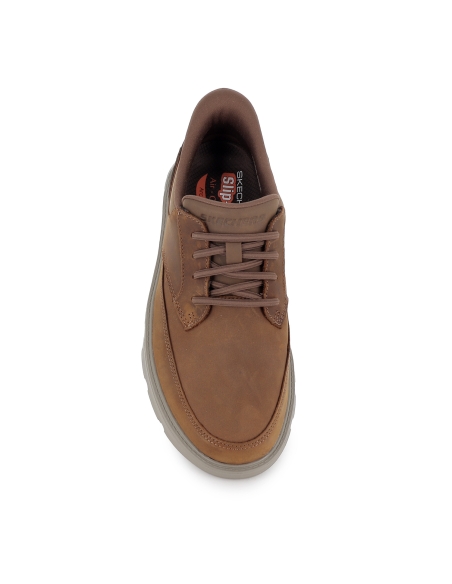 Mocasin casual piel con cordones elasticos y Slip-Ins hombre marron