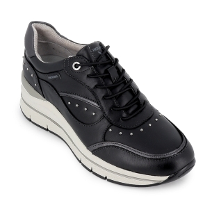 Deportiva piel tachas cordones cuña alta comoda mujer negro 2