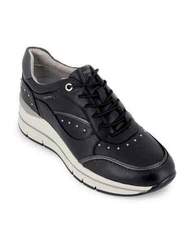 Deportiva piel tachas cordones cuña alta comoda mujer negro