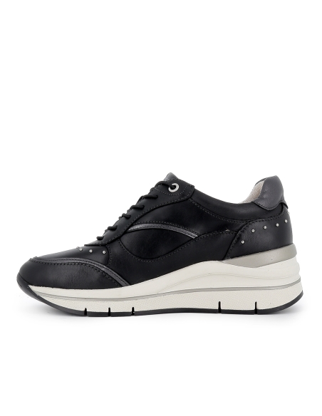 Deportiva piel tachas cordones cuña alta comoda mujer negro