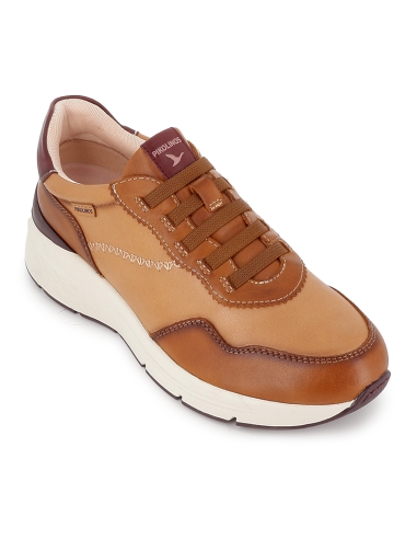 Deportivo piel y cordones elasticos cuña comoda mujer marron