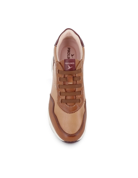 Deportivo piel y cordones elasticos cuña comoda mujer marron