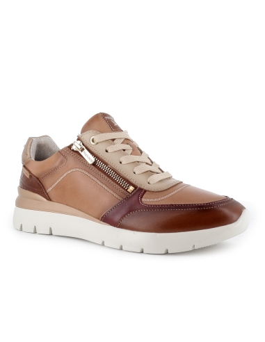 Deportiva piel cremallera y cordones comoda mujer marron