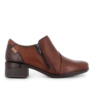 Zapato abotinado piel combi tacon medio cremallera mujer cuero