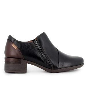 Zapato abotinado piel combi tacon medio cremallera mujer negro