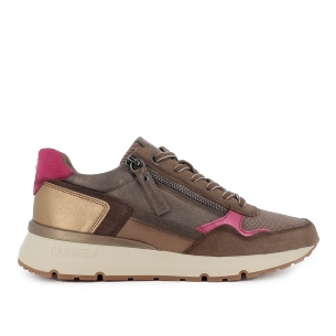 Deportivo nylon combi cuña cremallera y cordones mujer bronce