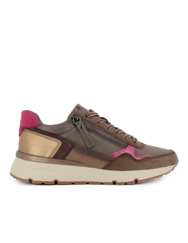 Deportivo nylon combi cuña cremallera y cordones mujer bronce