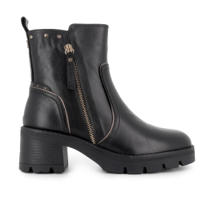 Bota piel lisa con tachas piso track y cremallera mujer negro
