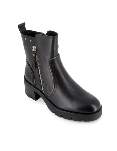 Bota piel lisa con tachas piso track y cremallera mujer negro