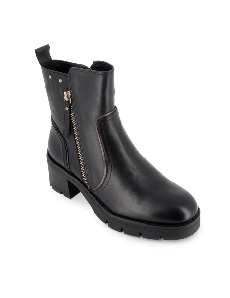 Bota piel lisa con tachas piso track y cremallera mujer negro