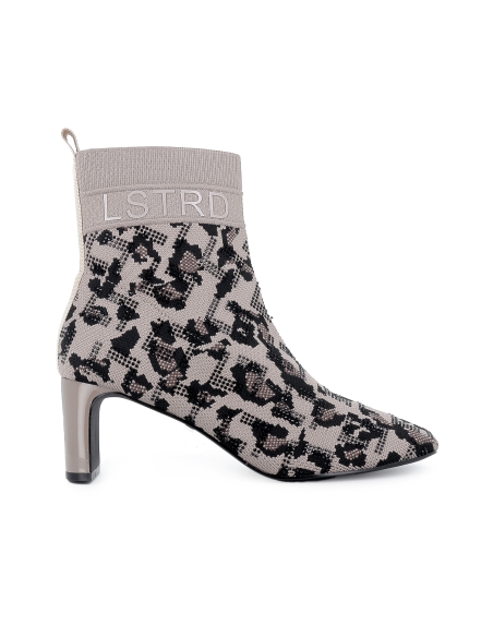 Botin punto efecto calcetin tacon 6cm mujer leopardo