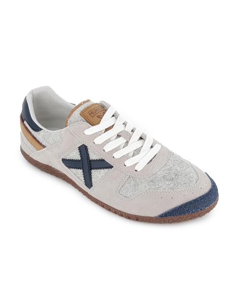 Deportivo piel cuero y textil estilo años 80 hombre gris