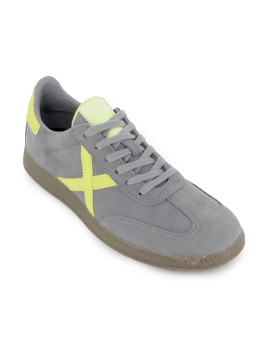 Deportiva tenis piel y serraje puntera contraste hombre gris