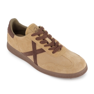 Deportiva tenis piel y serraje puntera contraste hombre camel 2