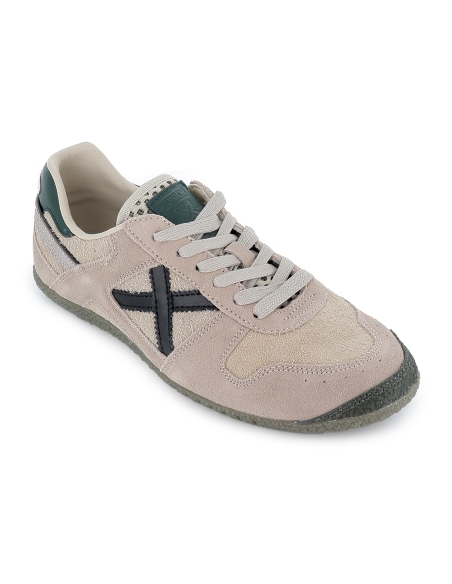 Deportivo piel cuero y textil estilo años 80 hombre camel