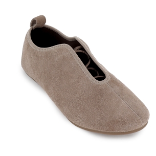 Zapato elasticos piel serraje flexible plano mujer taupe 2