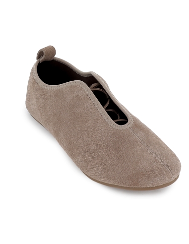 Zapato elasticos piel serraje flexible plano mujer taupe