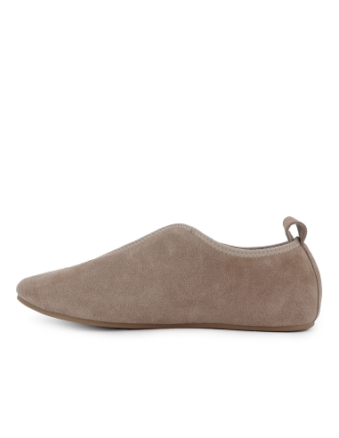 Zapato elasticos piel serraje flexible plano mujer taupe