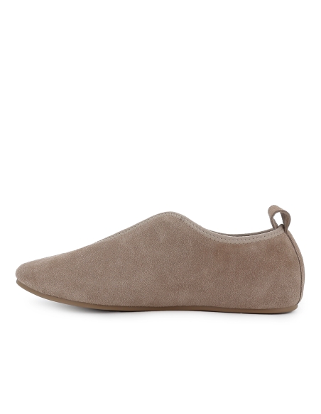 Zapato elasticos piel serraje flexible plano mujer taupe