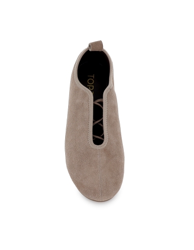 Zapato elasticos piel serraje flexible plano mujer taupe