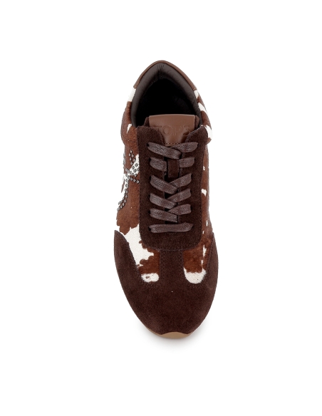 Deportivo piel y animal print suela fina y flexible mujer marron