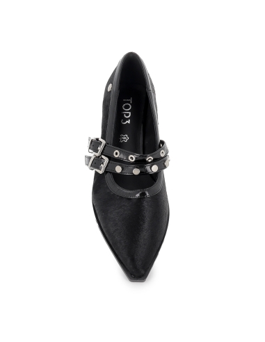 Bailarina vestir piel con doble correa plana mujer negra