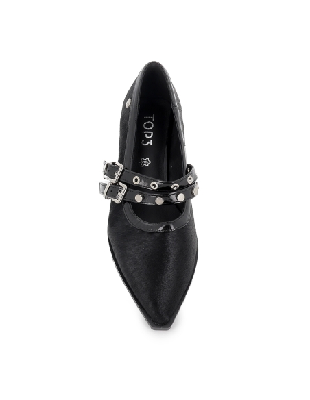 Bailarina vestir piel con doble correa plana mujer negra