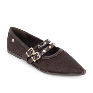 Bailarina vestir piel con doble correa plana mujer marron 2