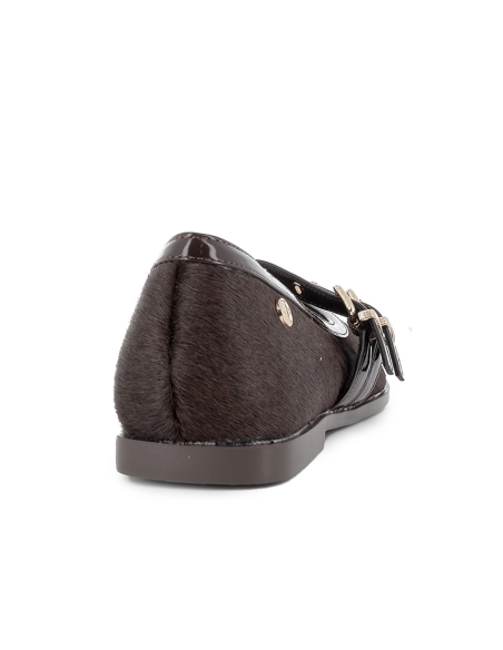 Bailarina vestir piel con doble correa plana mujer marron