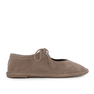 Zapato cordones piel serraje flexible plano mujer taupe
